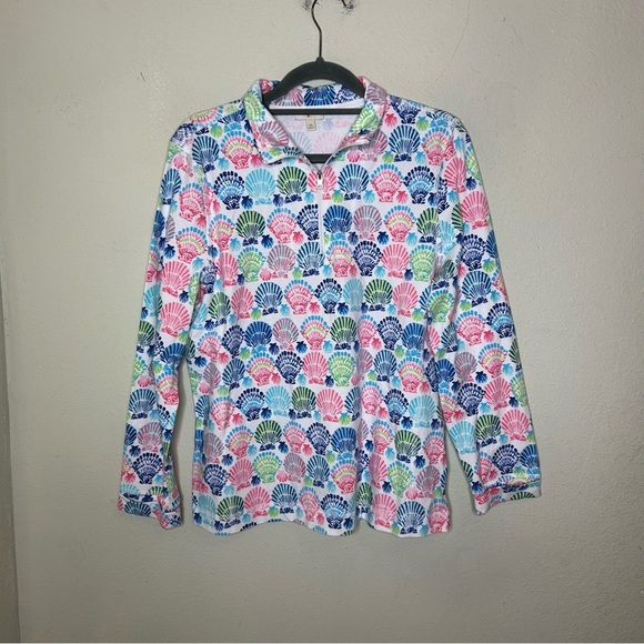 Talbots Seashell Long Sleeve Half Zip Polo Size Medium Petite - Picture 1 of 6
